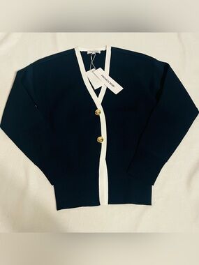 NWT Veronica Beard Navy and White V-Neck Button Cardigan S
